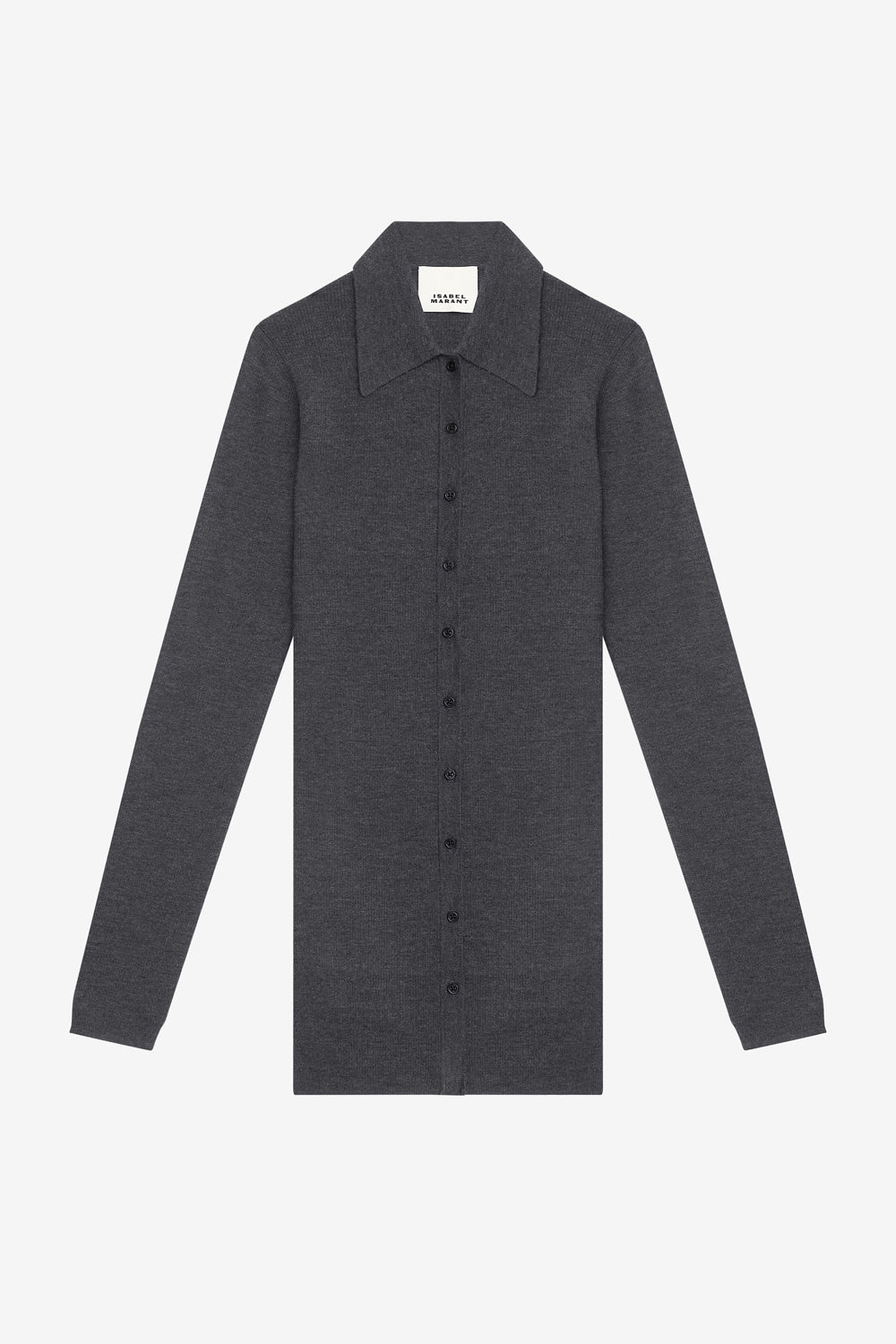 Elvira buttoned merinos wool shirt collar sweater - Anthracite - Woman - 1