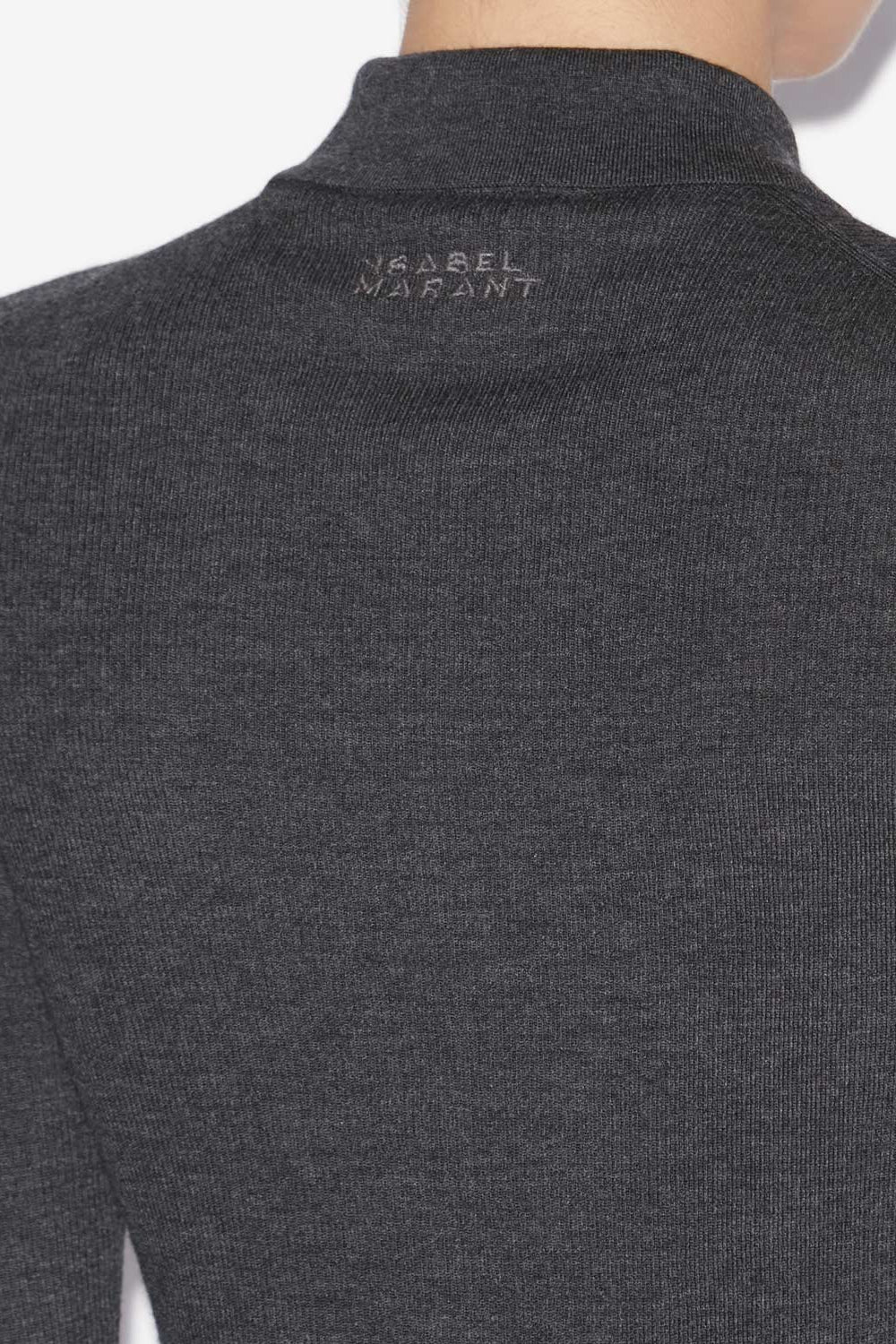 Elvira buttoned merinos wool shirt collar sweater - Anthracite - Woman - 3