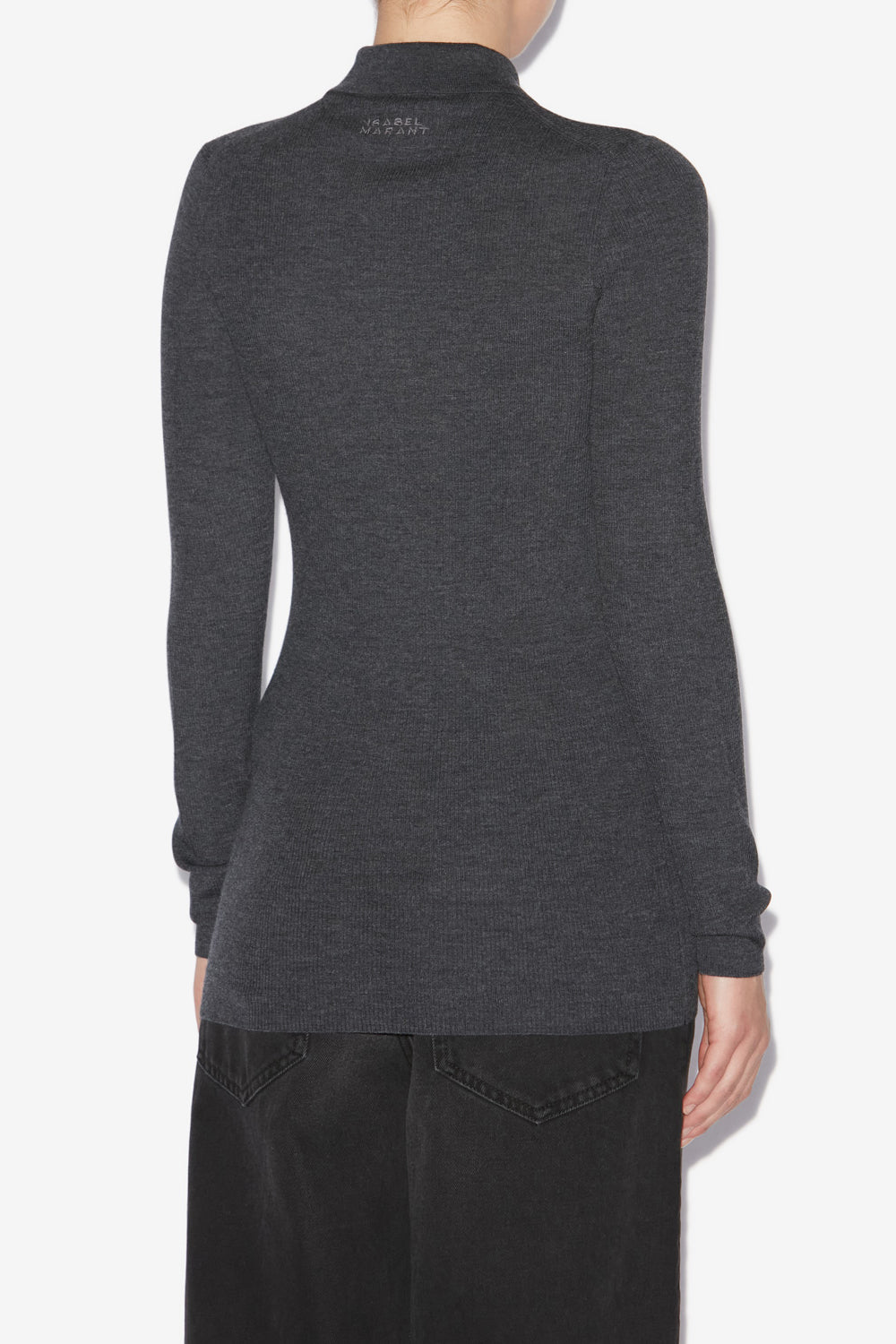 Elvira buttoned merinos wool shirt collar sweater - Anthracite - Woman - 5