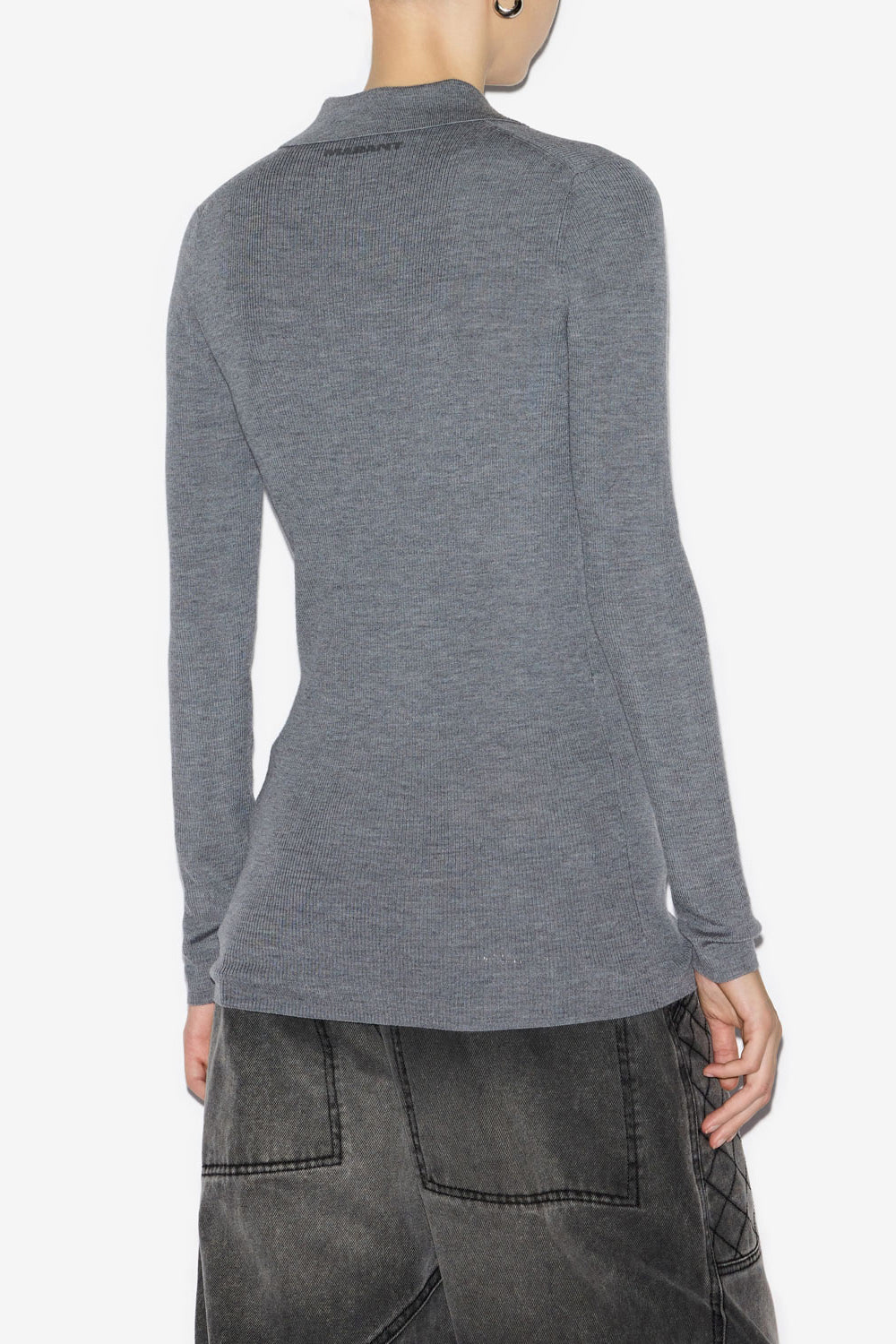 Elvira buttoned merinos wool shirt collar sweater - Medium gray - Woman - 5