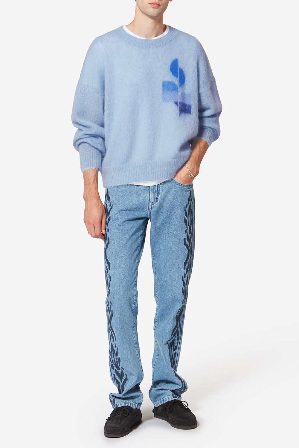 Jersey de mohair bicolor drany con logotipo - Azul claro - Man - 2