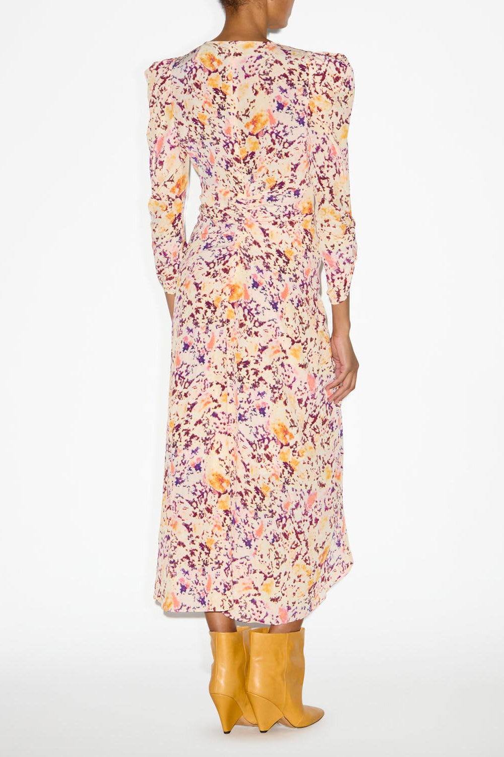 Albini gathered silk blend midi dress - Ecru-plum - Woman - 4