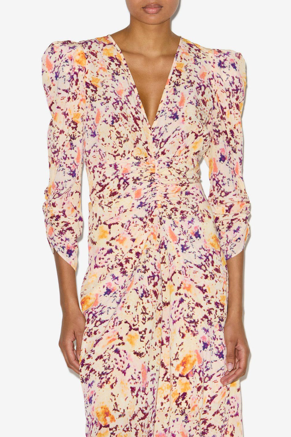 Albini gathered silk blend midi dress - Ecru-plum - Woman - 3