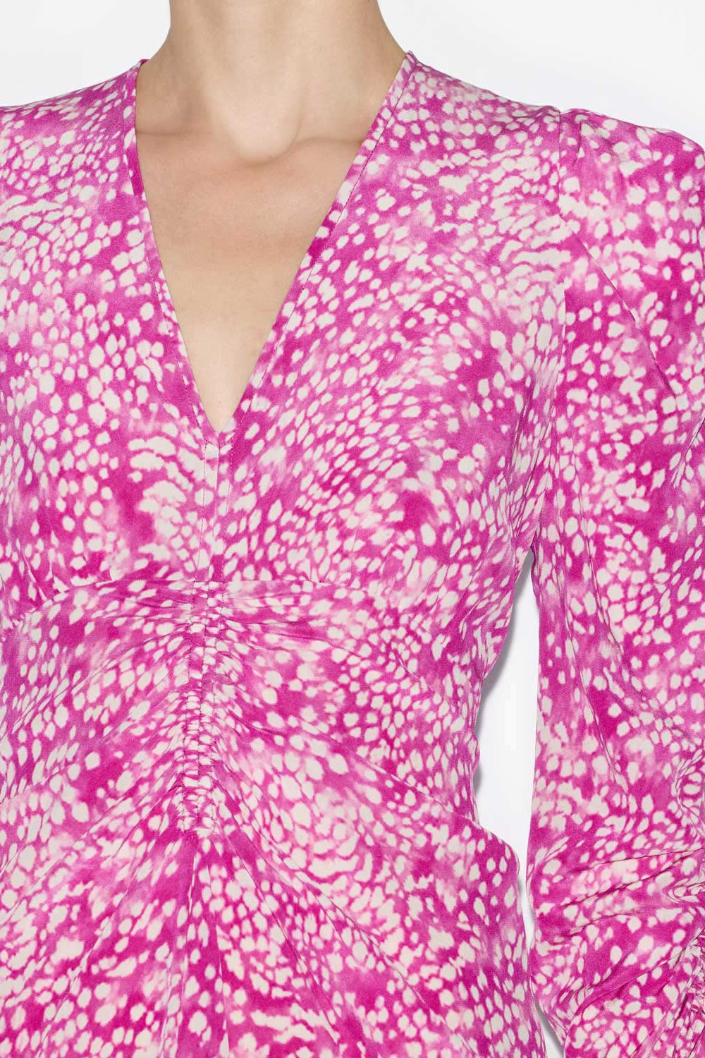 Albini gathered silk blend midi dress - Fuchsia-white - Woman - 3