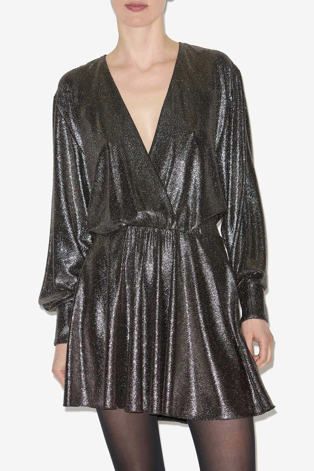 Alexane short draped metallic dress - Metallic black - Woman - 4