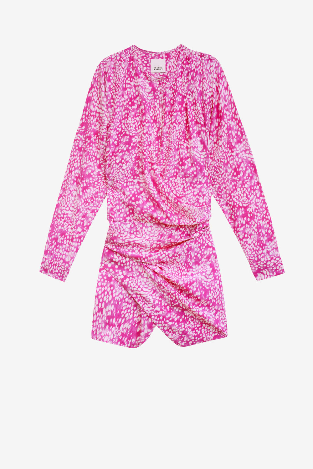 Habla short asymmetrical draped silk blend dress - Fuchsia-white - Woman - 1