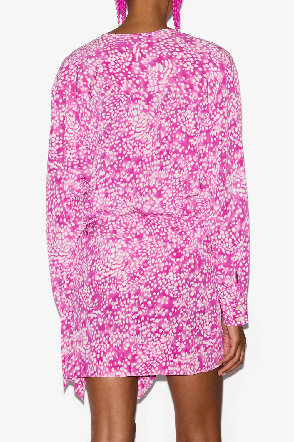 Habla short asymmetrical draped silk blend dress - Fuchsia-white - Woman - 5