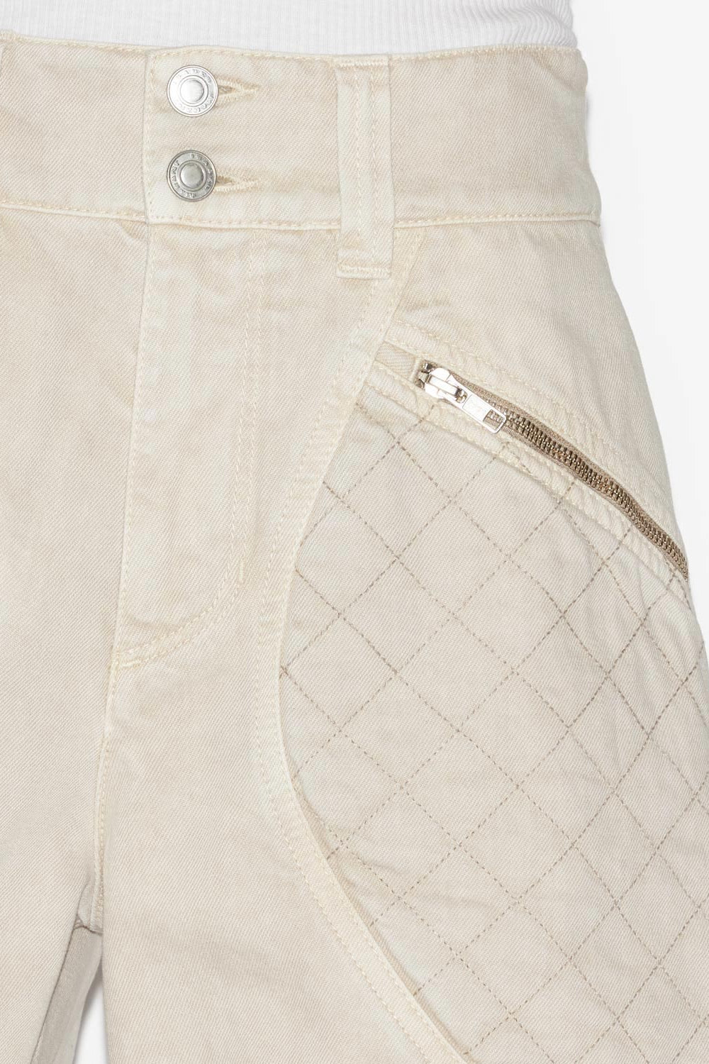 Candice denim shorts with topstitched yokes - Ecru - Woman - 3