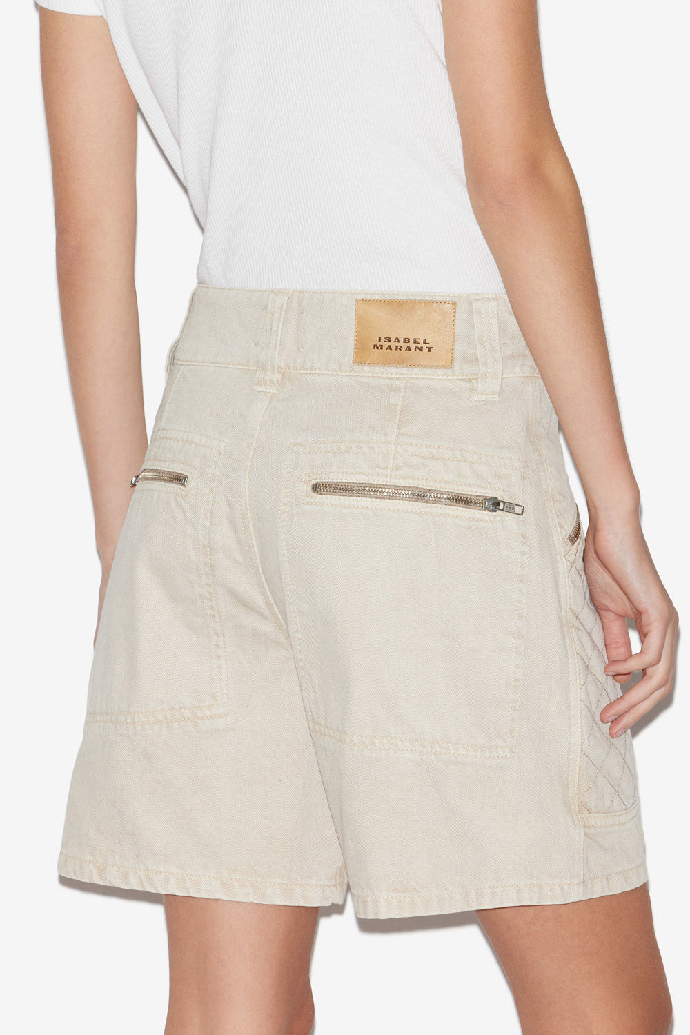 Candice denim shorts with topstitched yokes - Ecru - Woman - 5