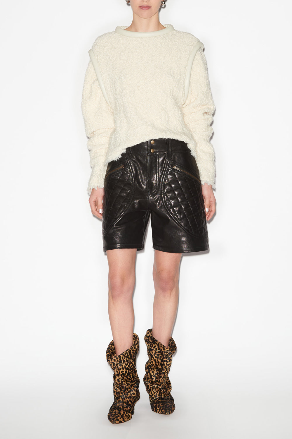 Candice lambskin leather shorts with quilted yokes - Black - Woman - 2
