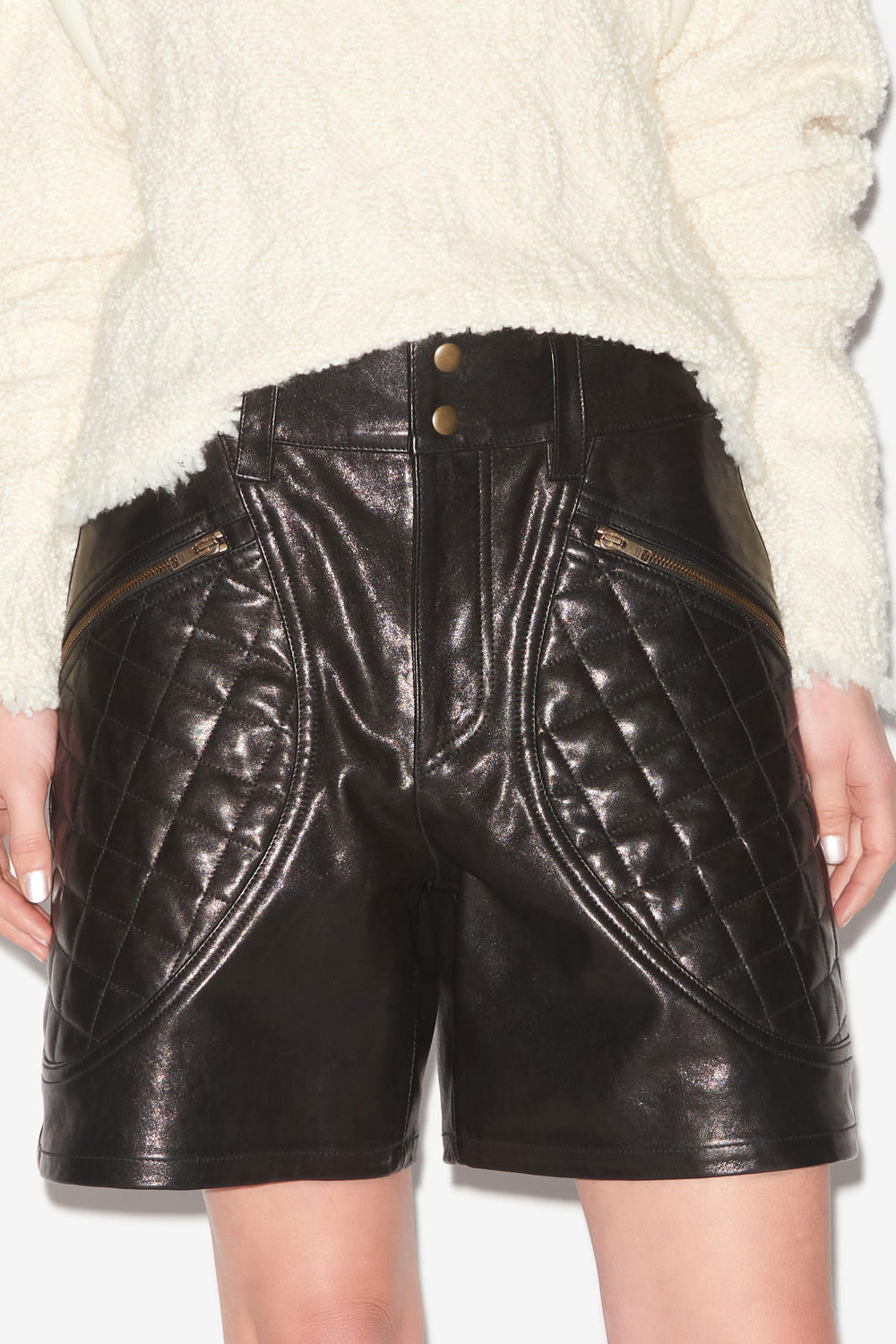 Candice lambskin leather shorts with quilted yokes - Black - Woman - 4