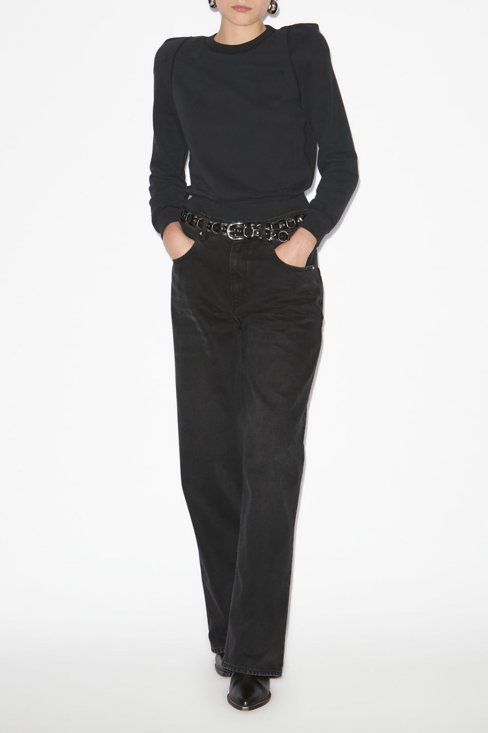 Sweatshirt prissa en coton à épaules structurées - Noir - Woman - 2