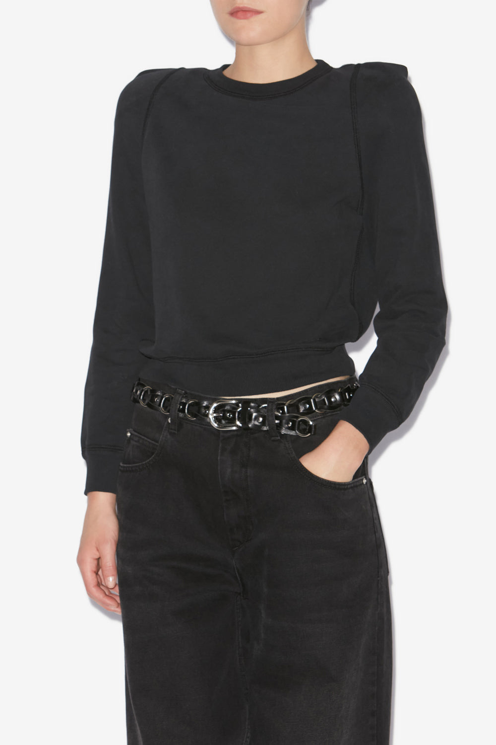 Sweatshirt prissa en coton à épaules structurées - Noir - Woman - 4