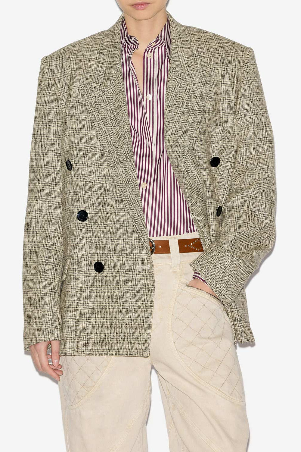 Klero glen plaid wool suit jacket - Ecru and black - Woman - 4