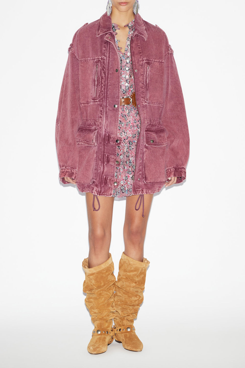 Joanna workwear style jacket in plain-colored denim - Raspberry - Woman - 2