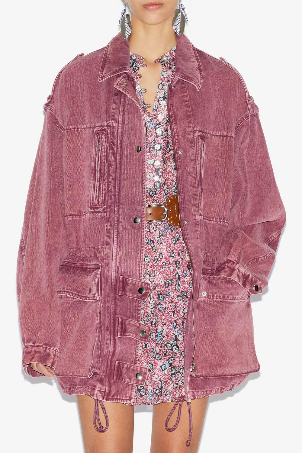 Joanna workwear style jacket in plain-colored denim - Raspberry - Woman - 4