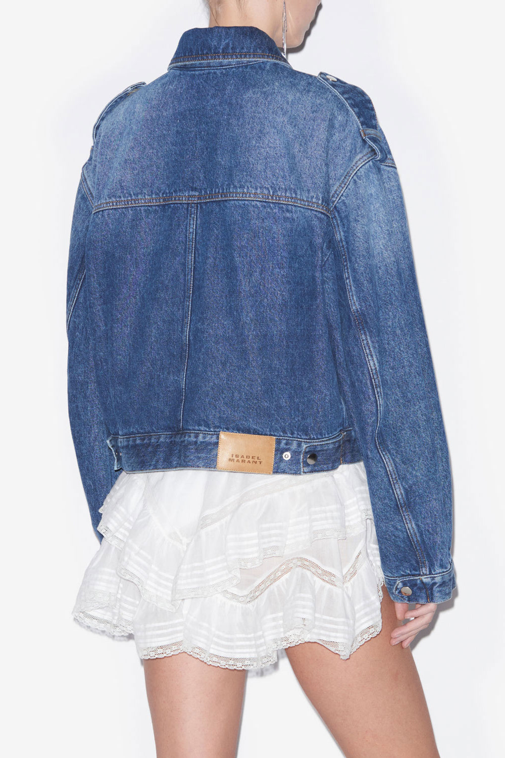 Julie short workwear style jacket in plain-colored denim - Blue - Woman - 5