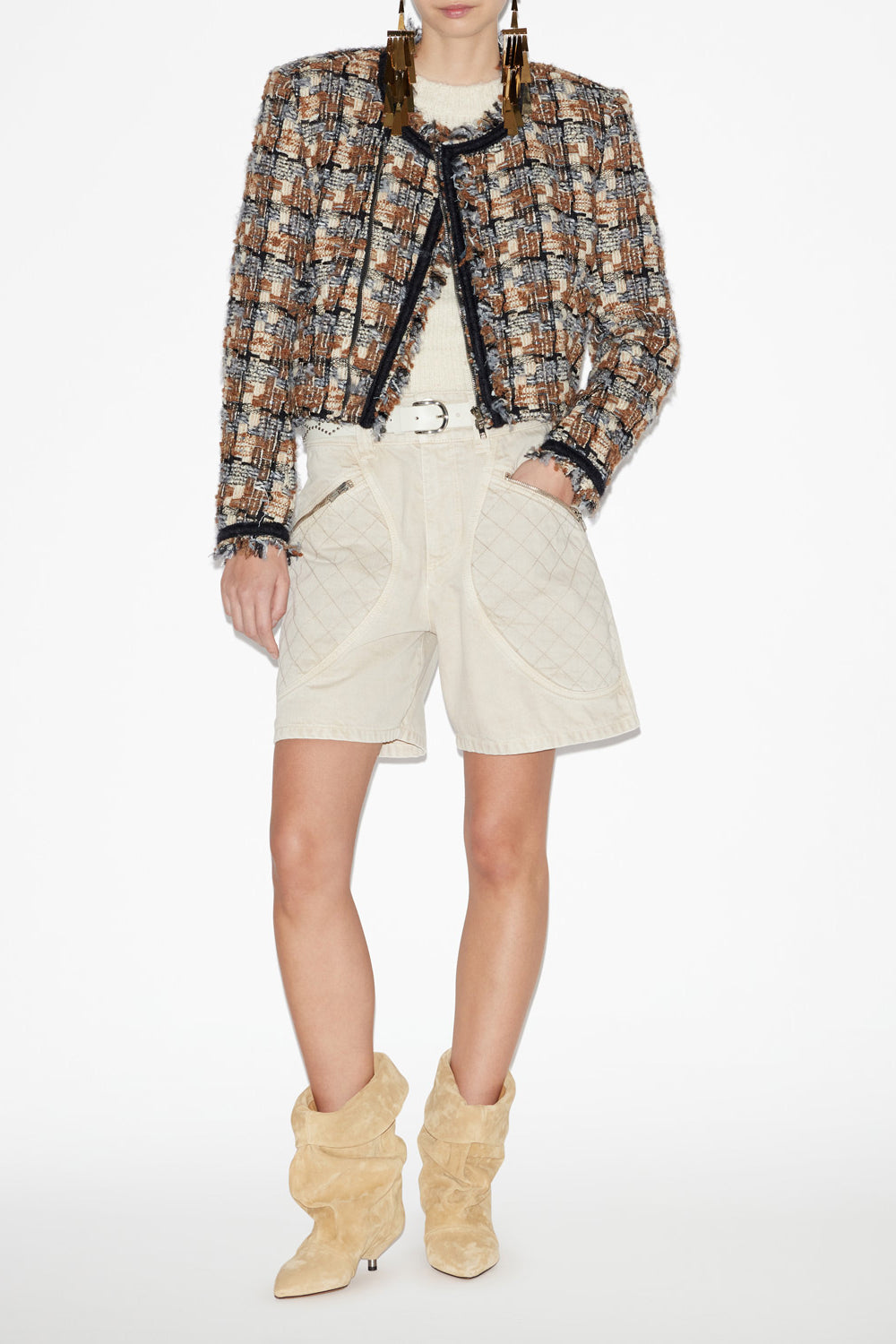 Kerry short tweed jacket - Chestnut-ecru - Woman - 2