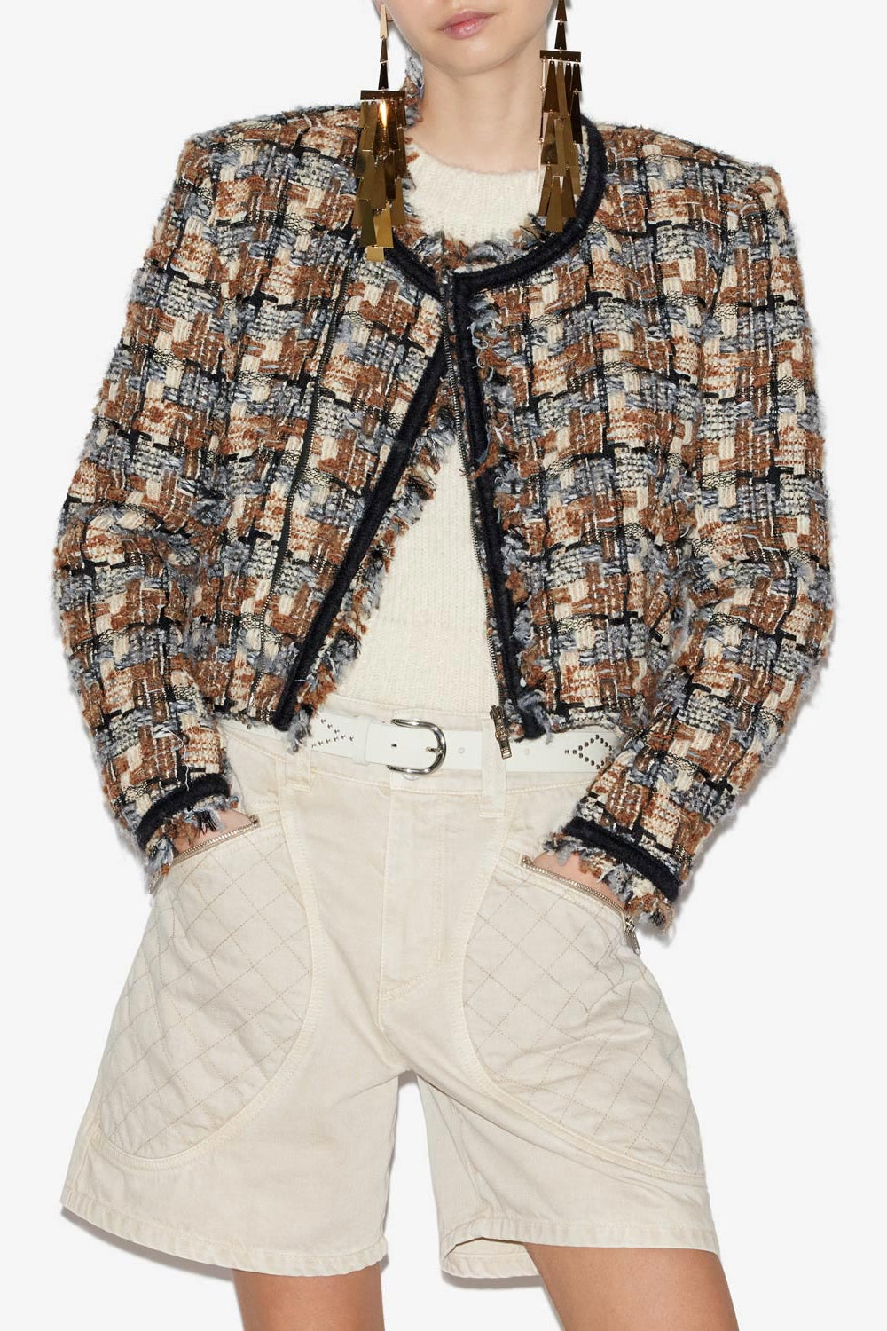 Kerry short tweed jacket - Chestnut-ecru - Woman - 4