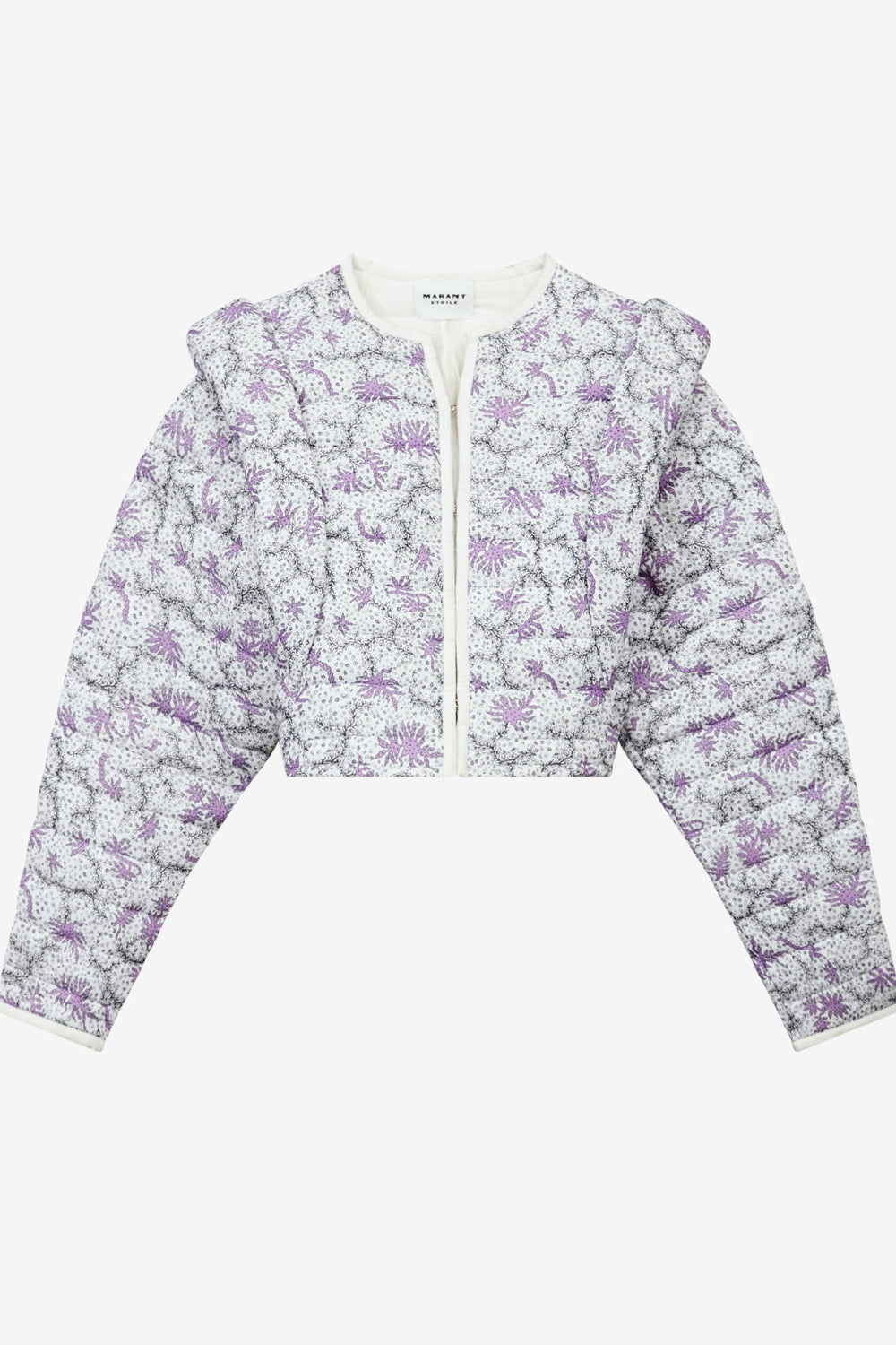 Drew short quilted jacket in printed cotton - Ecru-lilac - Woman - 1
