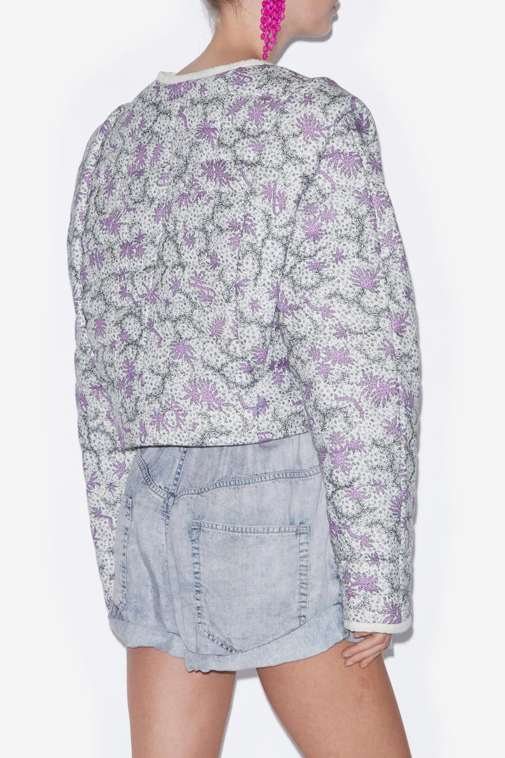 Drew short quilted jacket in printed cotton - Ecru-lilac - Woman - 5