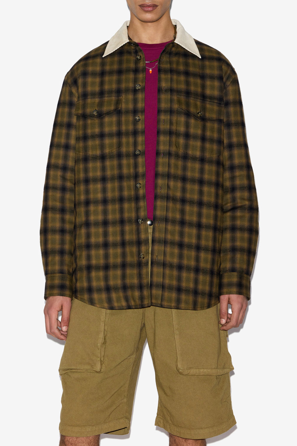 Steeve チェック コットン オーバーシャツジャケット - Khaki-khaki - Man - 4