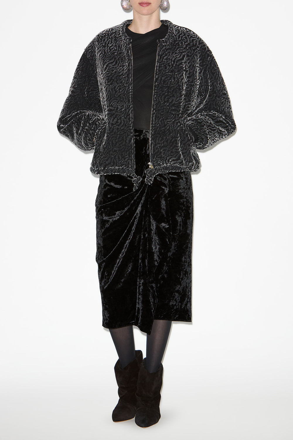 Abelina burnout velvet bomber jacket - Metallic black - Woman - 2