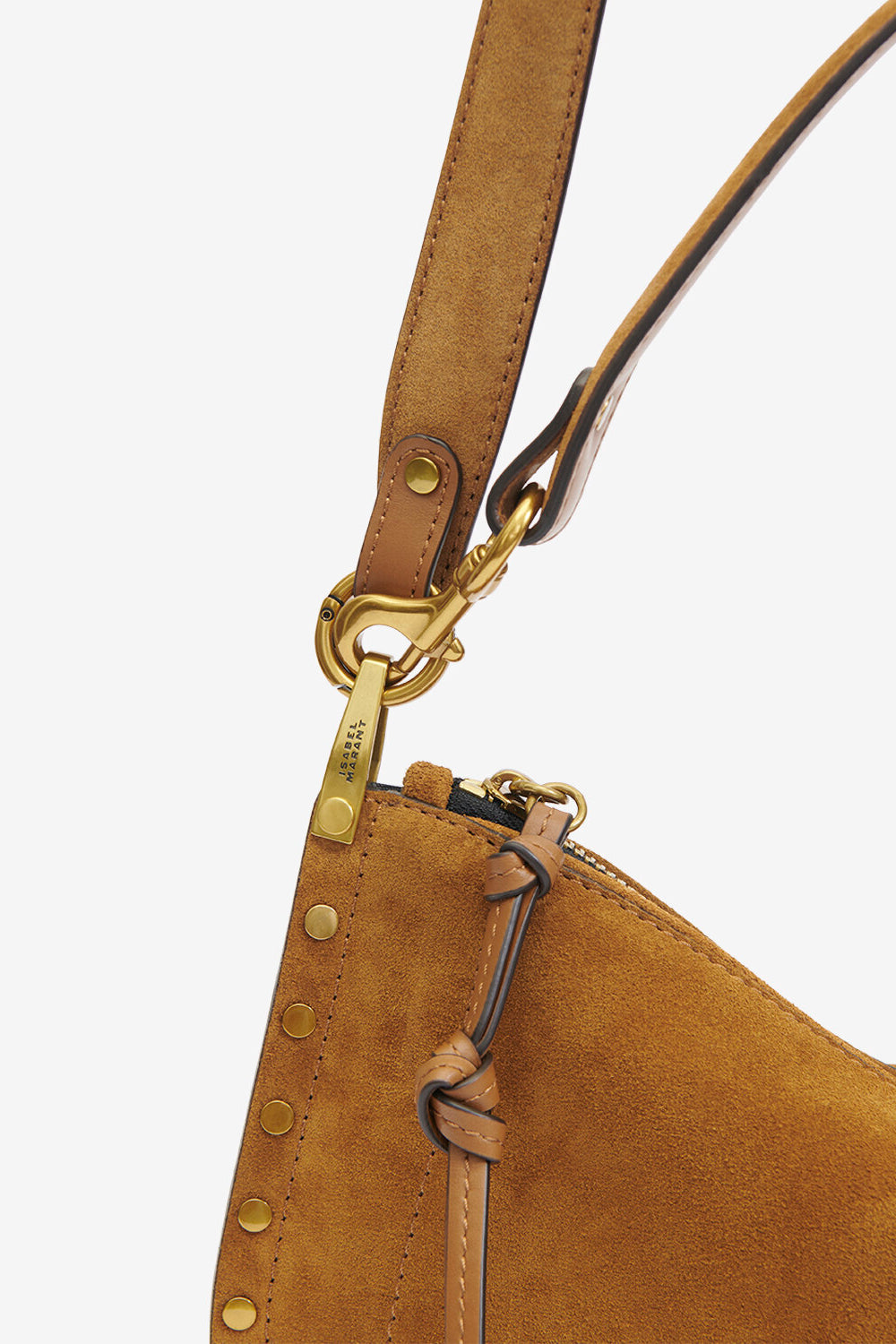 Oskan soft zip bag in suede calfskin leather - Cognac - Woman - 4