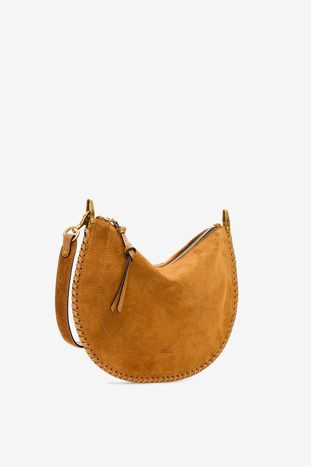 Oskan soft zip bag in braided suede calfskin leather - Cognac - Woman - 6