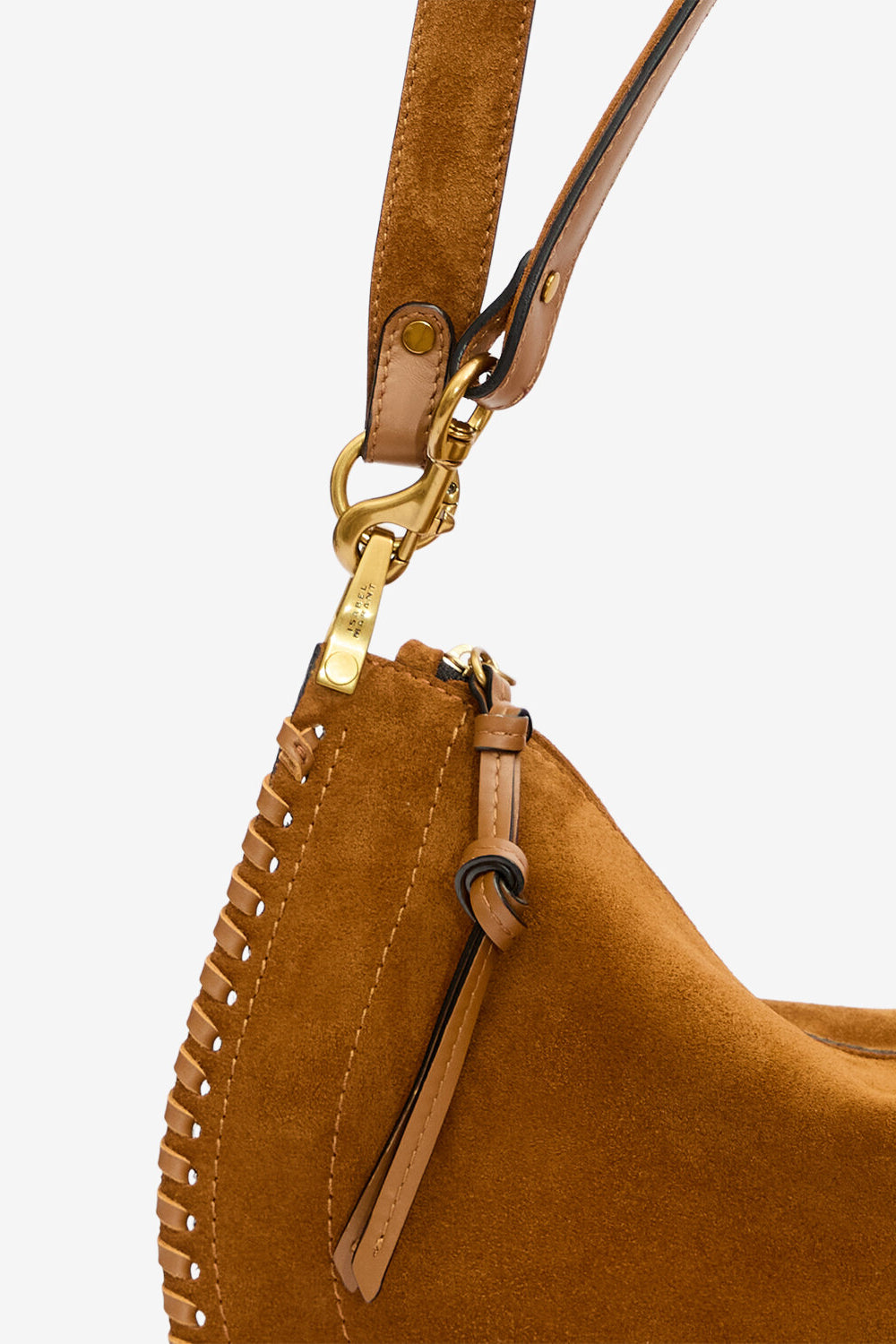 Oskan soft zip bag in braided suede calfskin leather - Cognac - Woman - 4