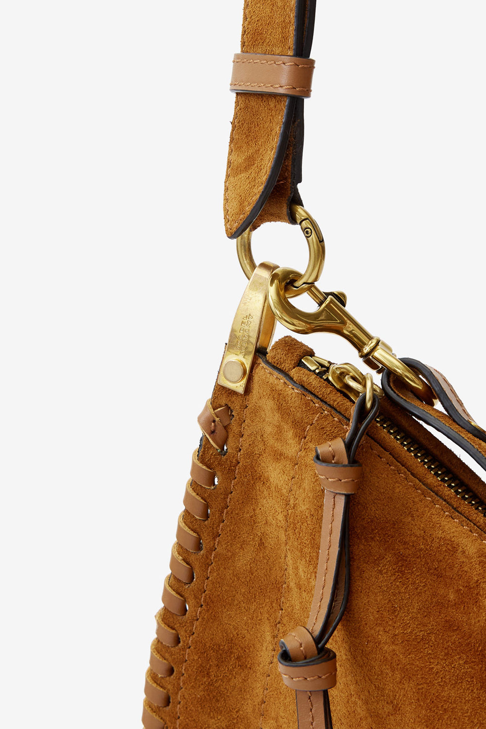 Oskan soft zip bag in braided suede calfskin leather - Cognac - Woman - 8