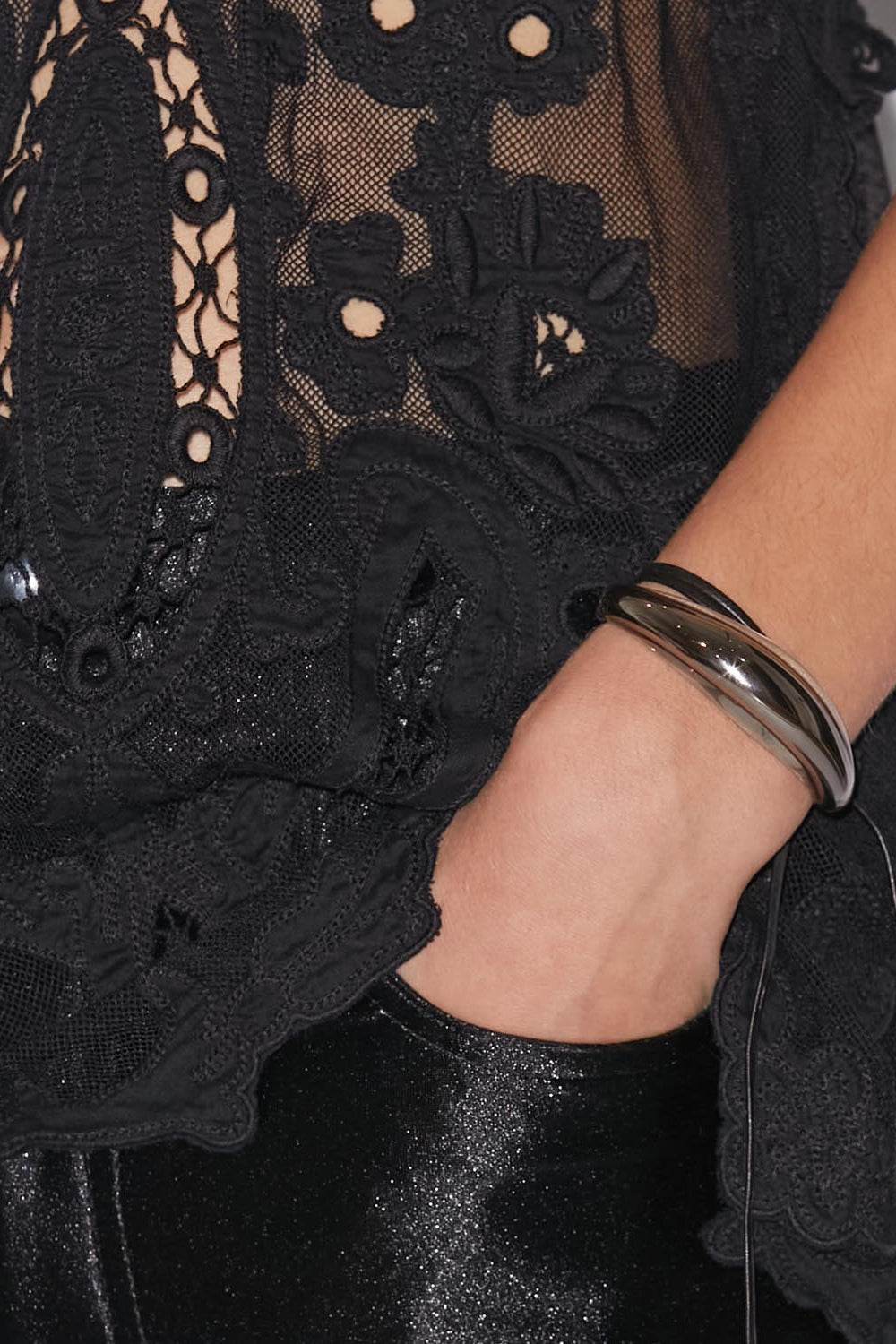 Oyan leather bracelet with oversized bead - Gun metal-silver - Woman - 2