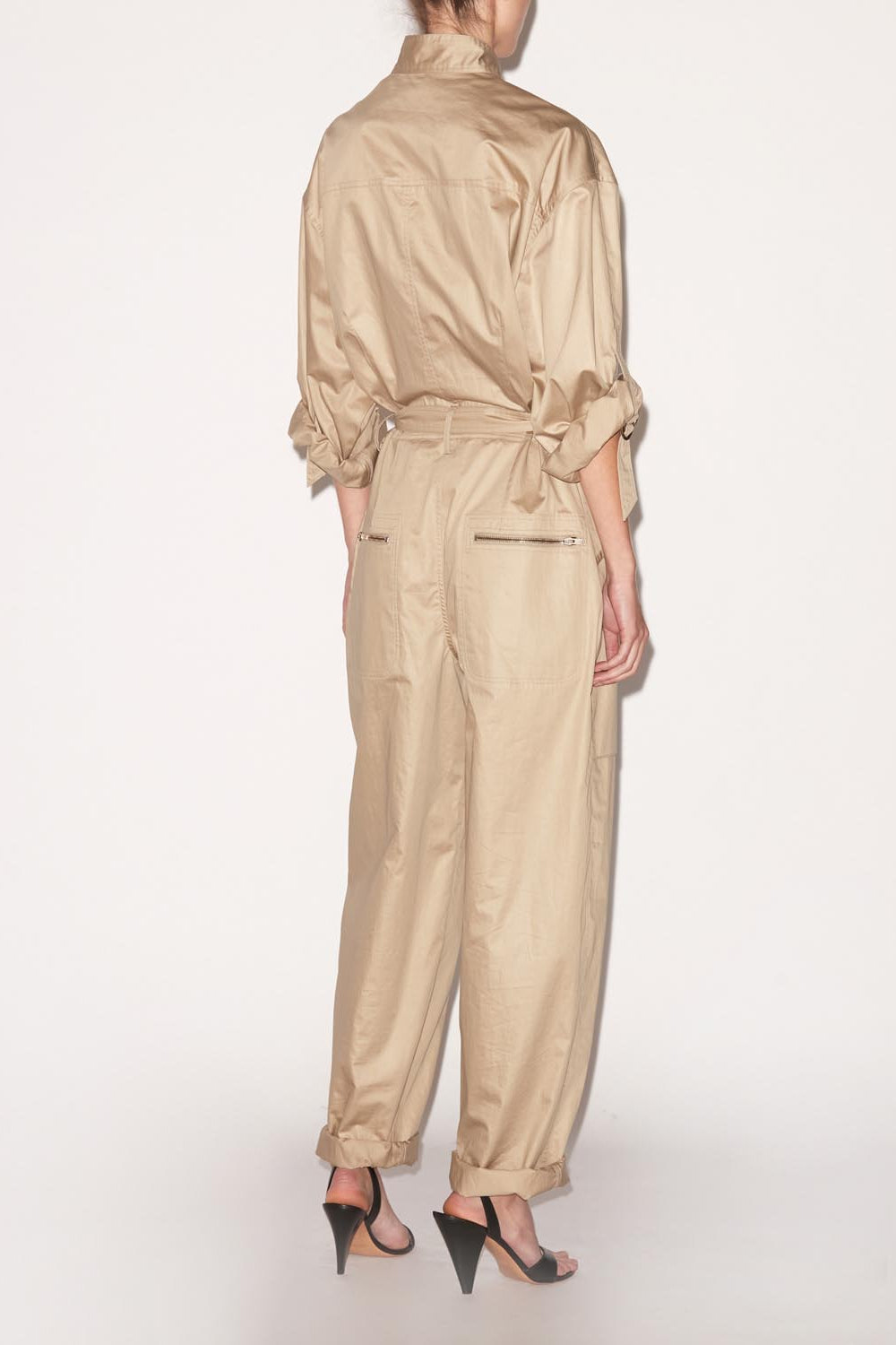 Combinaison pantalon ceinturée en coton jocelyne - Kaki - Woman - 5