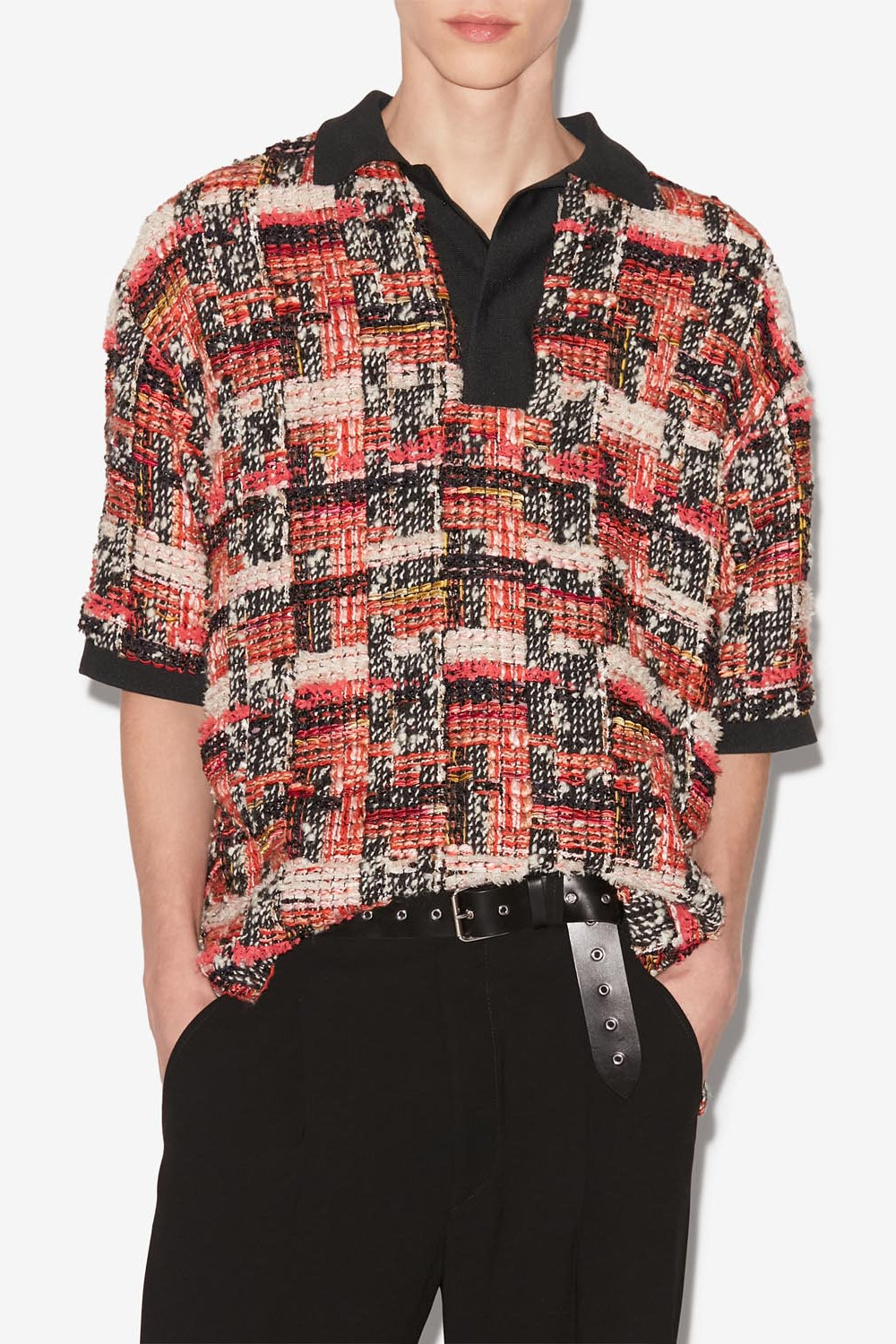 Dorian printed wool tweed top - Shell pink-ecru - Man - 5