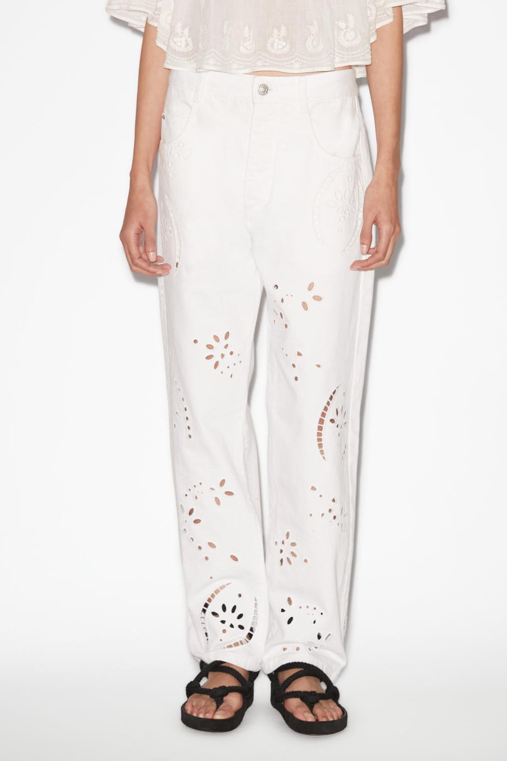 Hose irina aus durchbrochenem denim - Weiß - Woman - 4