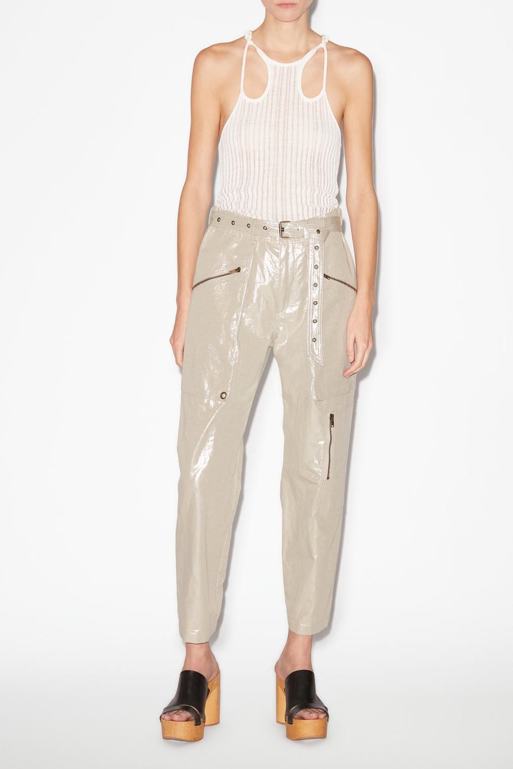 Juliette belted iridescent pants - Champagne - Woman - 2