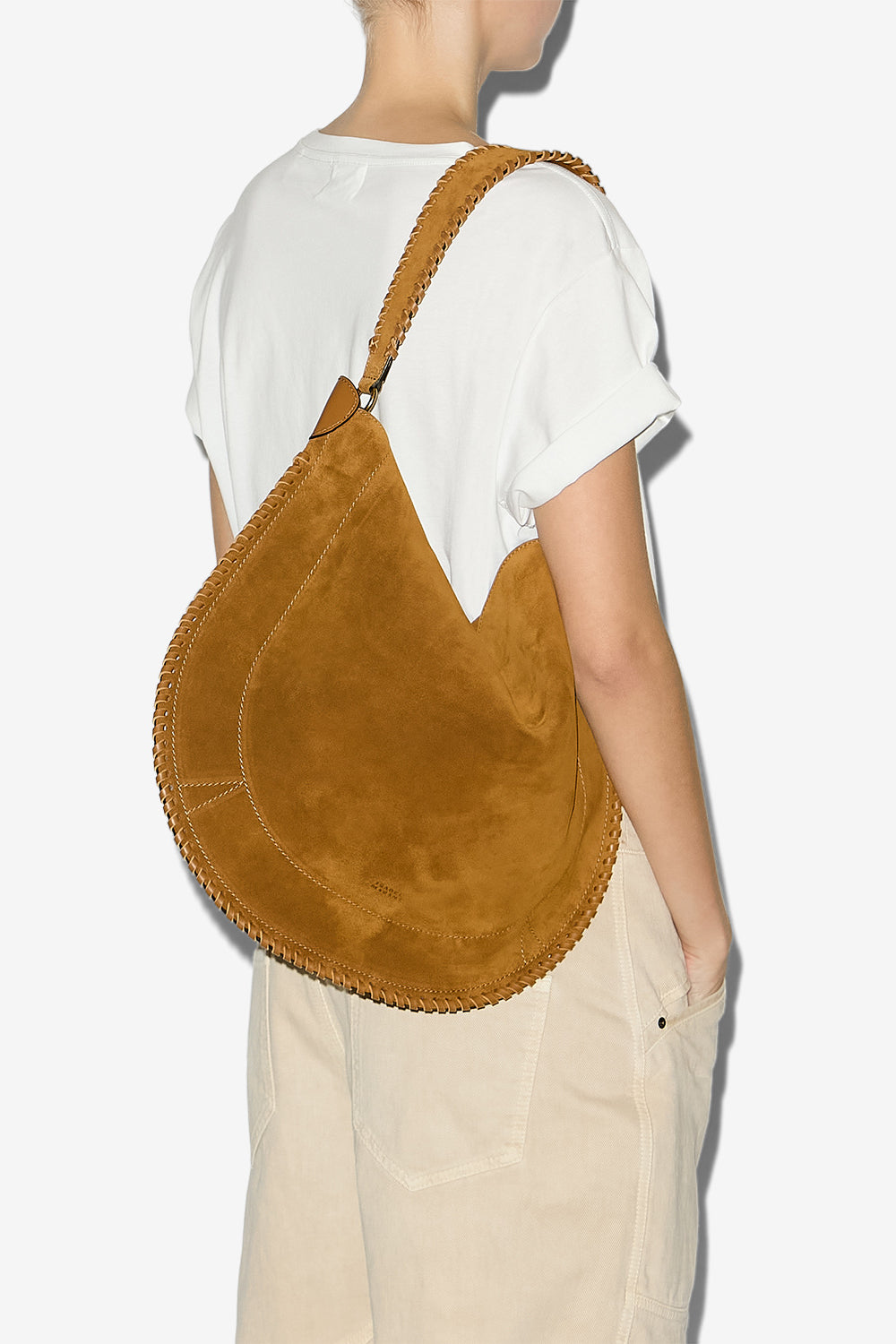 Oskan hobo soft bag in braided suede calfskin leather - Cognac - Woman - 2