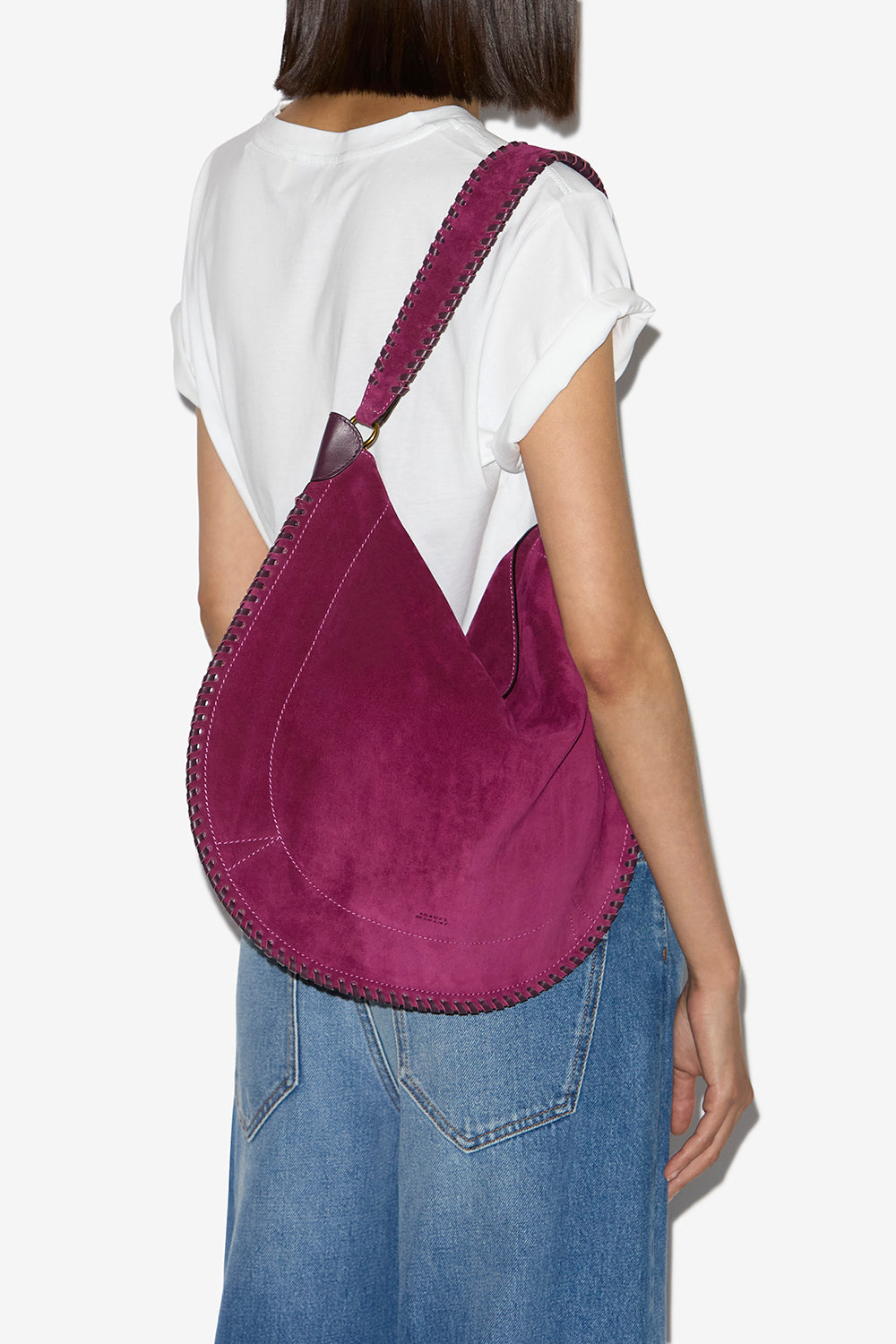 Oskan hobo soft braided suede calfskin leather bag - Plum - Woman - 2