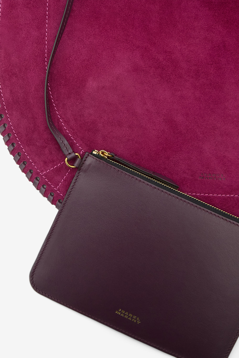 Oskan hobo soft braided suede calfskin leather bag - Plum - Woman - 4