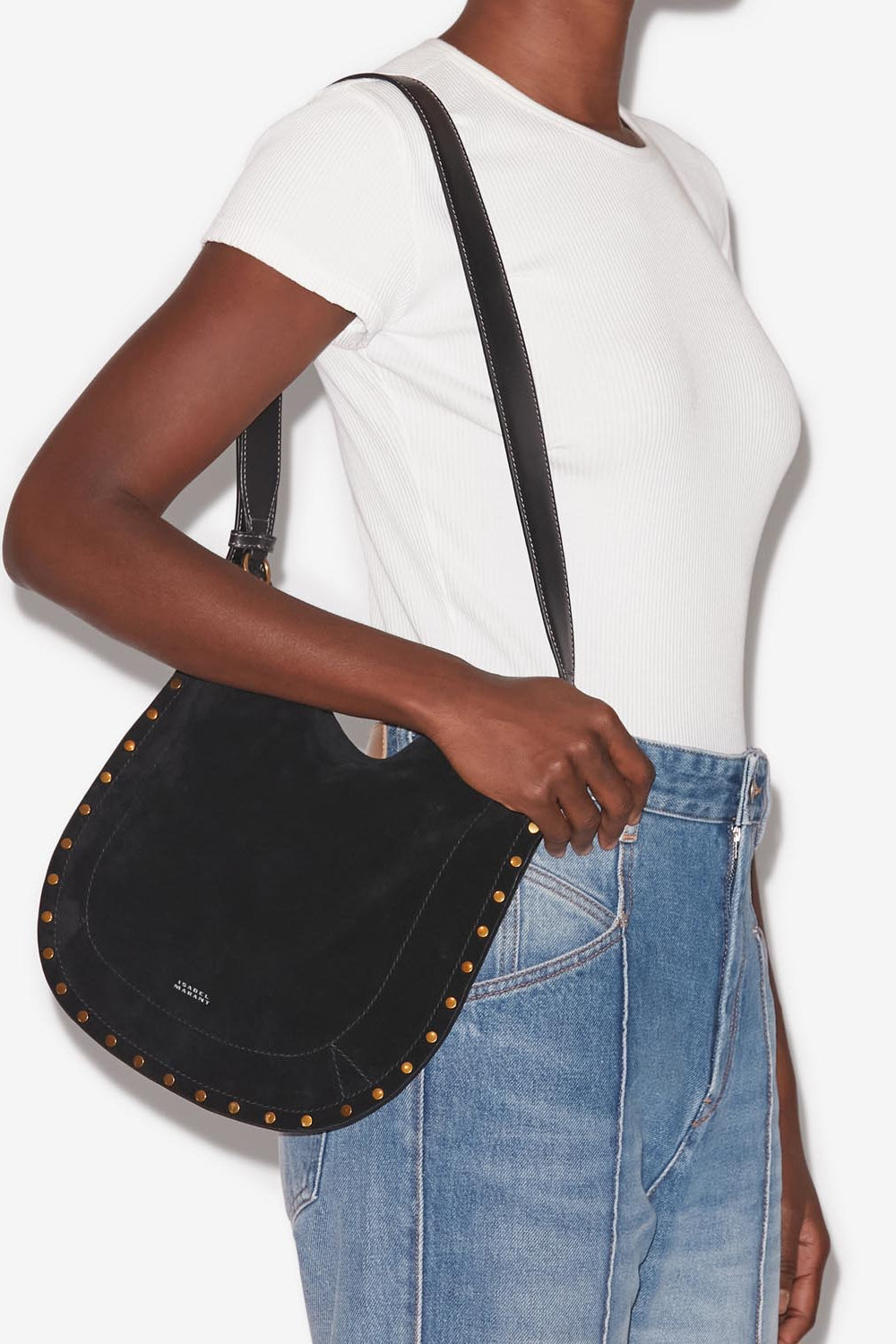 Oskan soft bag in suede calfskin leather - Black - Woman - 2