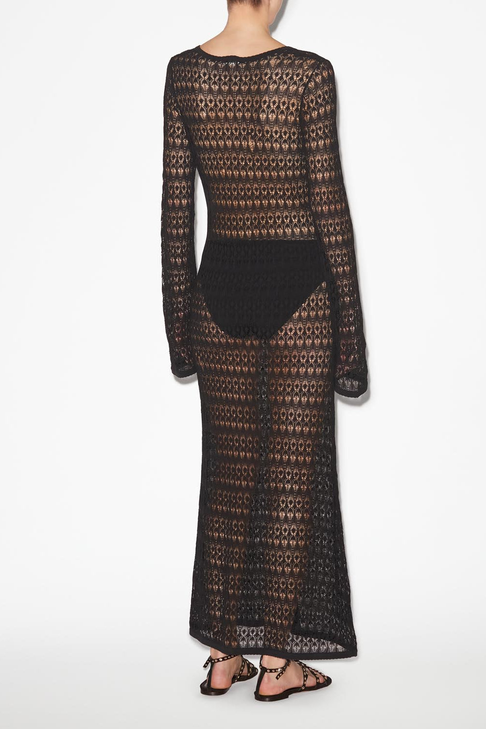 Poros openwork knit dress - Black - Woman - 5