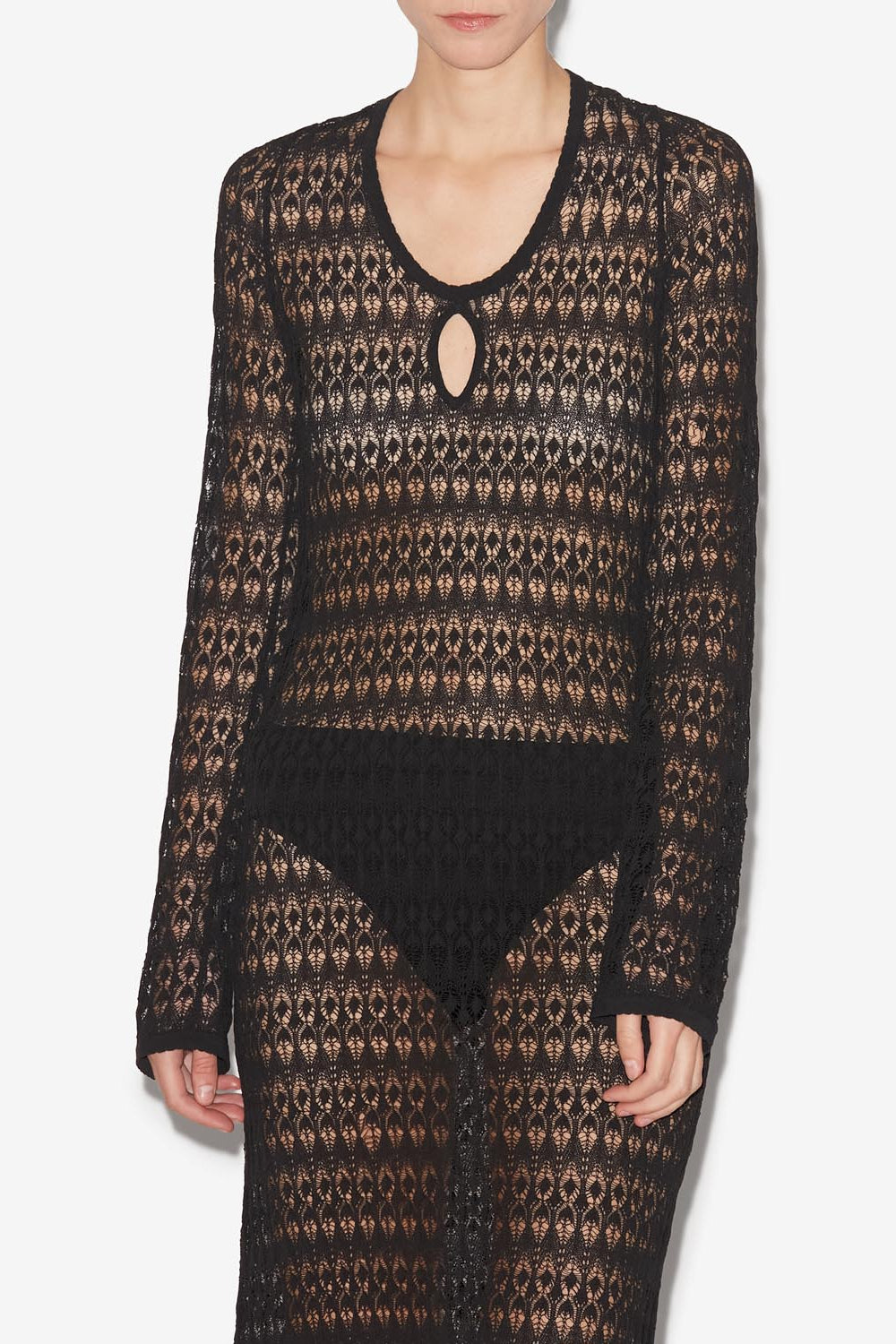 Poros openwork knit dress - Black - Woman - 4