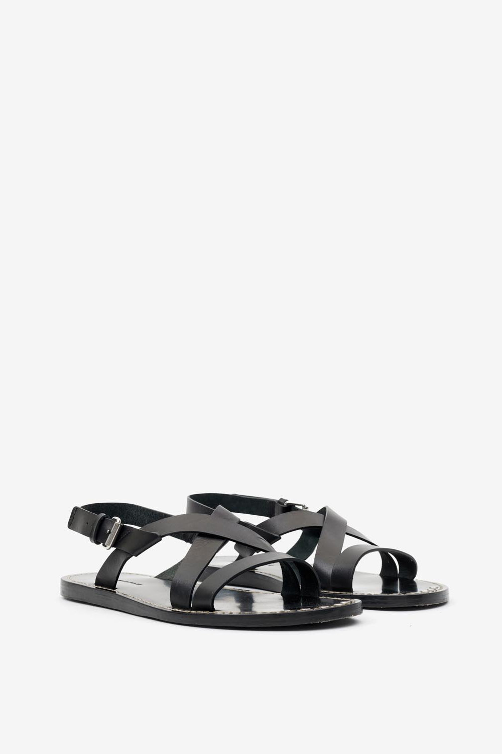 Jiwon flat leather sandals - Black - Man - 3