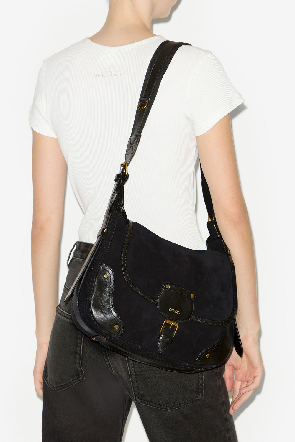 Sierra suede leather messenger bag - Black - Woman - 2