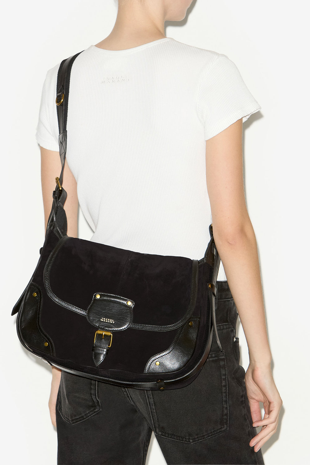 Sierra suede leather messenger bag - Black - Woman - 7
