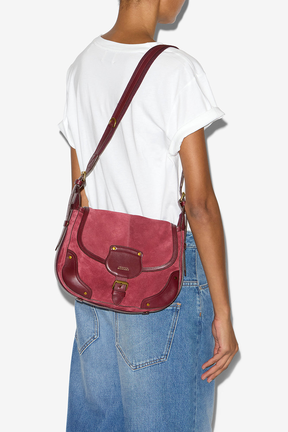 Borsa messenger sierra s in pelle di vitello scamosciata - Berry - Woman - 2