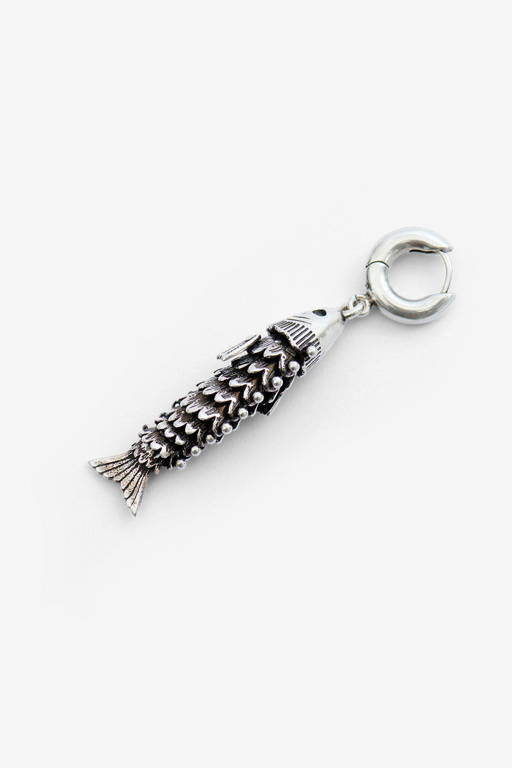 River man fish-shaped pendant earring - Silver - Man - 2