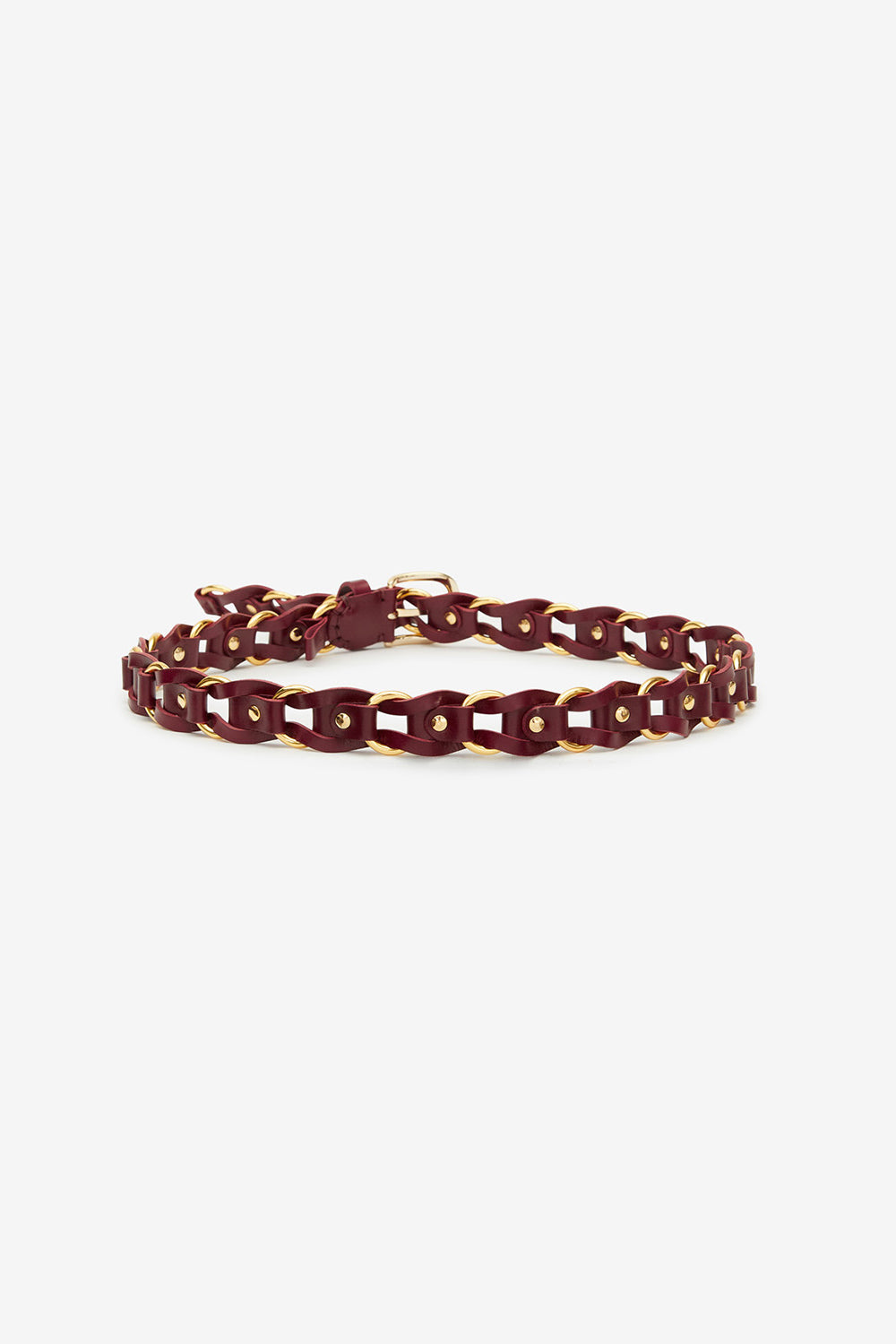 Cintura bali in pelle e metallo intrecciati - Burgundy-gold - Woman - 2
