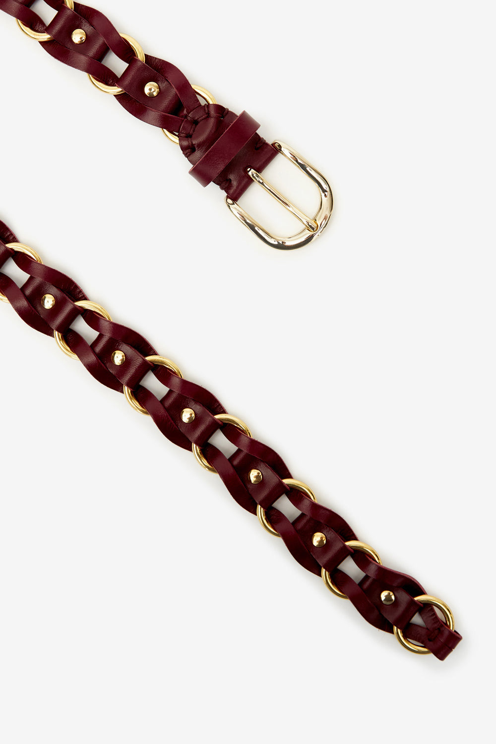 Cintura bali in pelle e metallo intrecciati - Burgundy-gold - Woman - 3