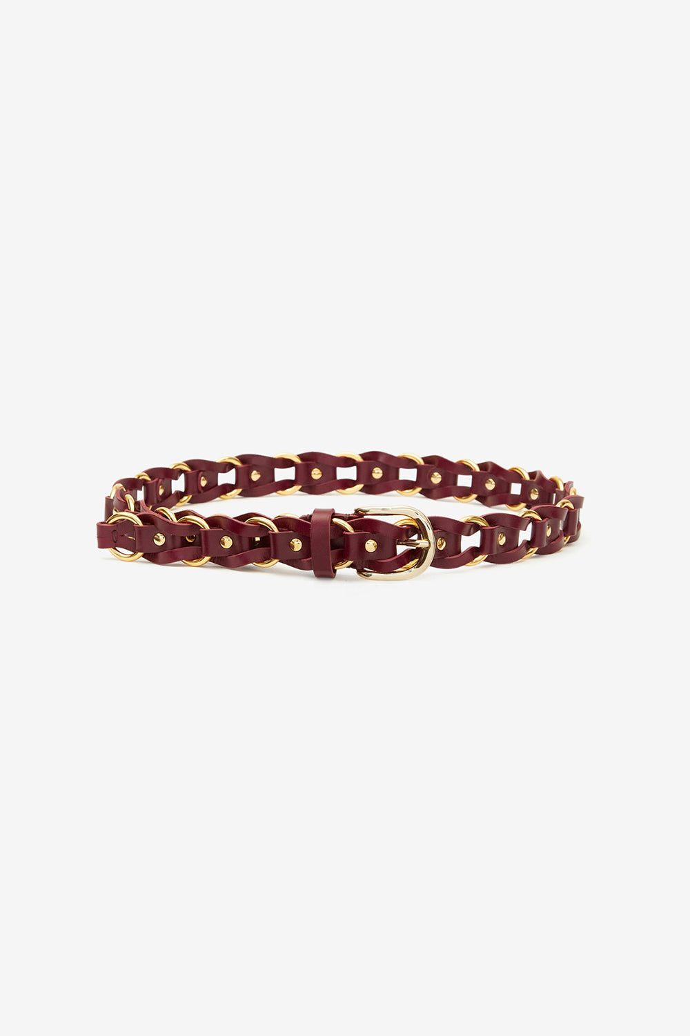 Cintura bali in pelle e metallo intrecciati - Burgundy-gold - Woman - 1